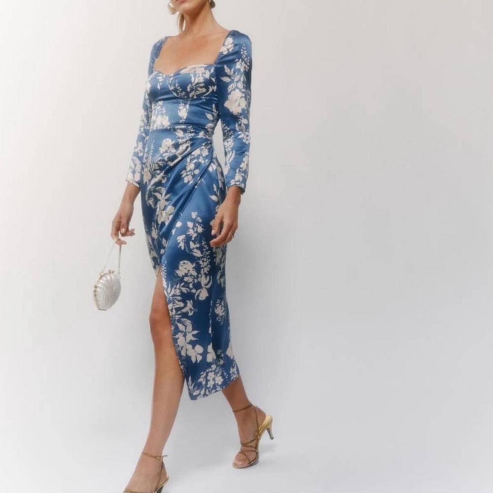 NWOT Reformation Gloriana silk dress in Cyanotype